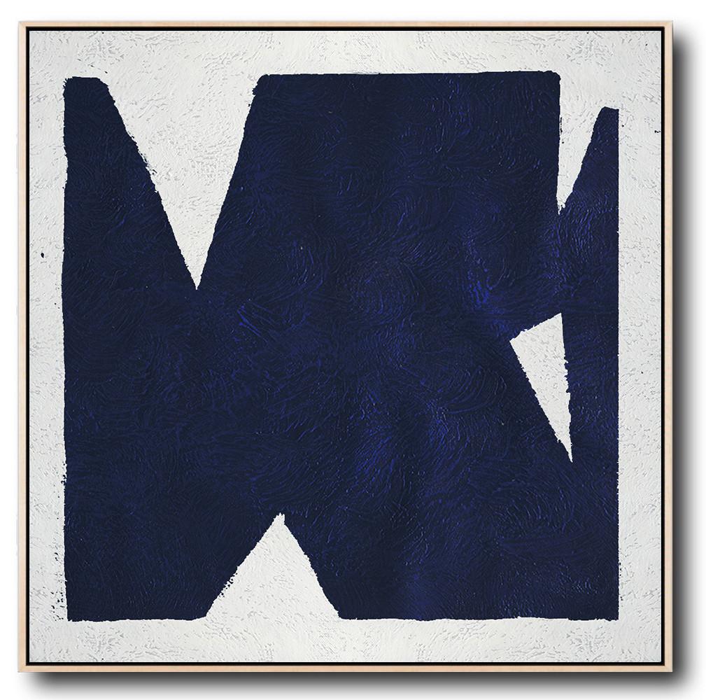 Buy Large Canvas Art Online - Hand Painted Navy Minimalist Painting On Canvas - Paint Abstract Art Canvas Huge